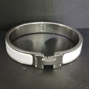 Hermes Men's Silver Bracelet with White Accents